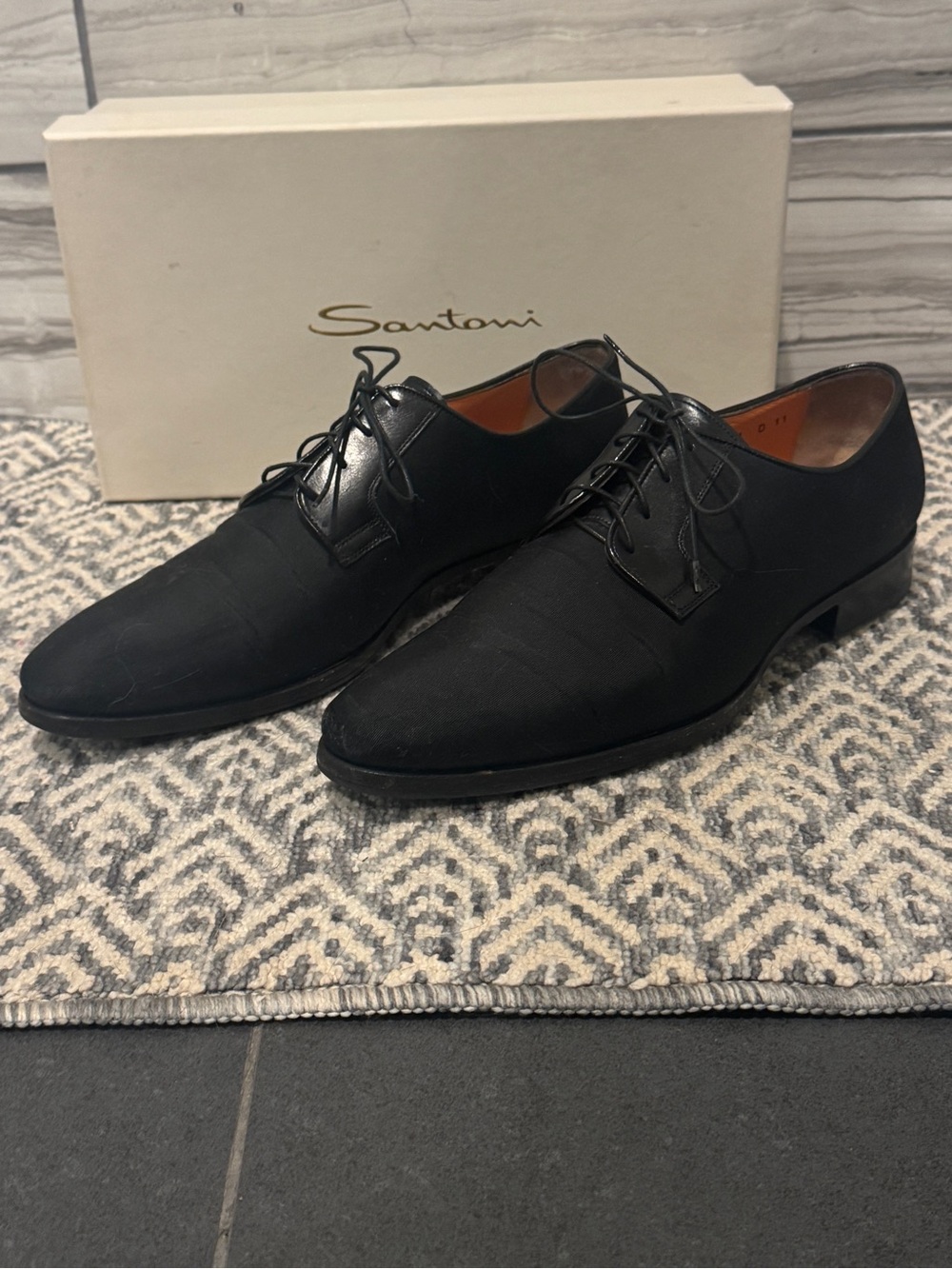 Santoni Grosgrain-Trim Derby Shoes | Black   Size 11 D